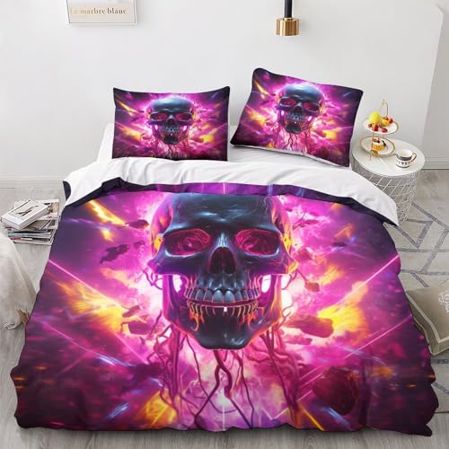 Housse de couette skulls 200x200cm avec taies d'oreiller en microfibre