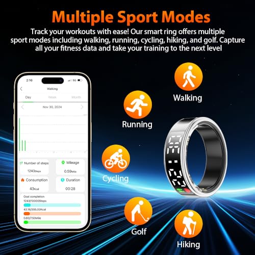 image for Timturbo Smart Ring Health Tracker with LED Display Screen, IP68 Water