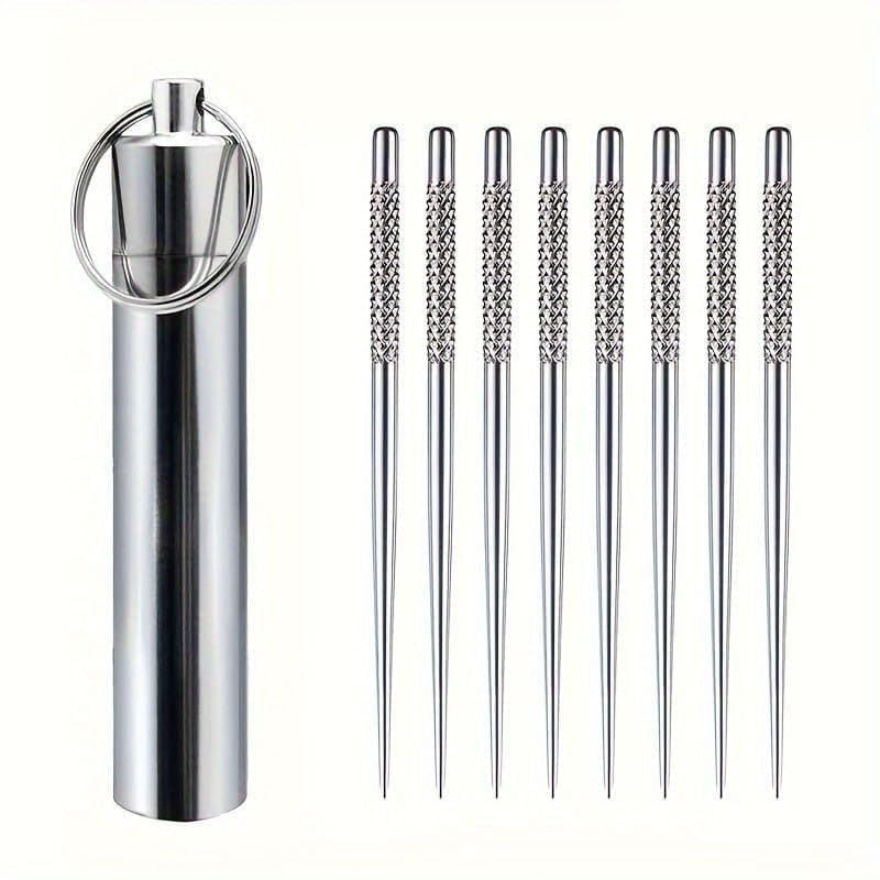 Pack of 8 Titanium Toothpicks with Stainless Steel Holder Portable Keychain Toothpicks, Reusable, Non-Toxic | Ideal for Camping, Travel, Fruit Picks & Pill Storage