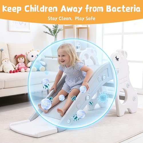 Toddler Slide for Kids Indoor Baby with Climber Ball Pit Slide in Pearl White Kids Indoor Freestanding Playset with Basketball Hoop - image 2