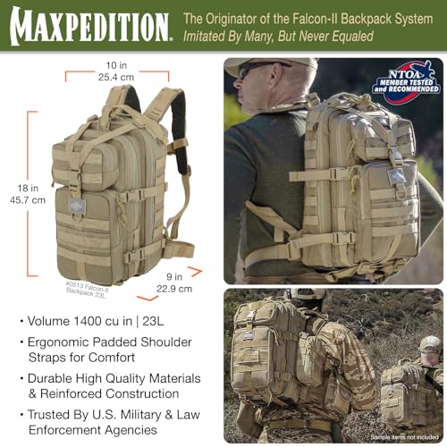 Image of MAXPEDITION Falcon-II Backpack, 23L Tactical Backpack, Survival Pack, Bug Out Bag, MOLLE Go Bag for EDC, 0513