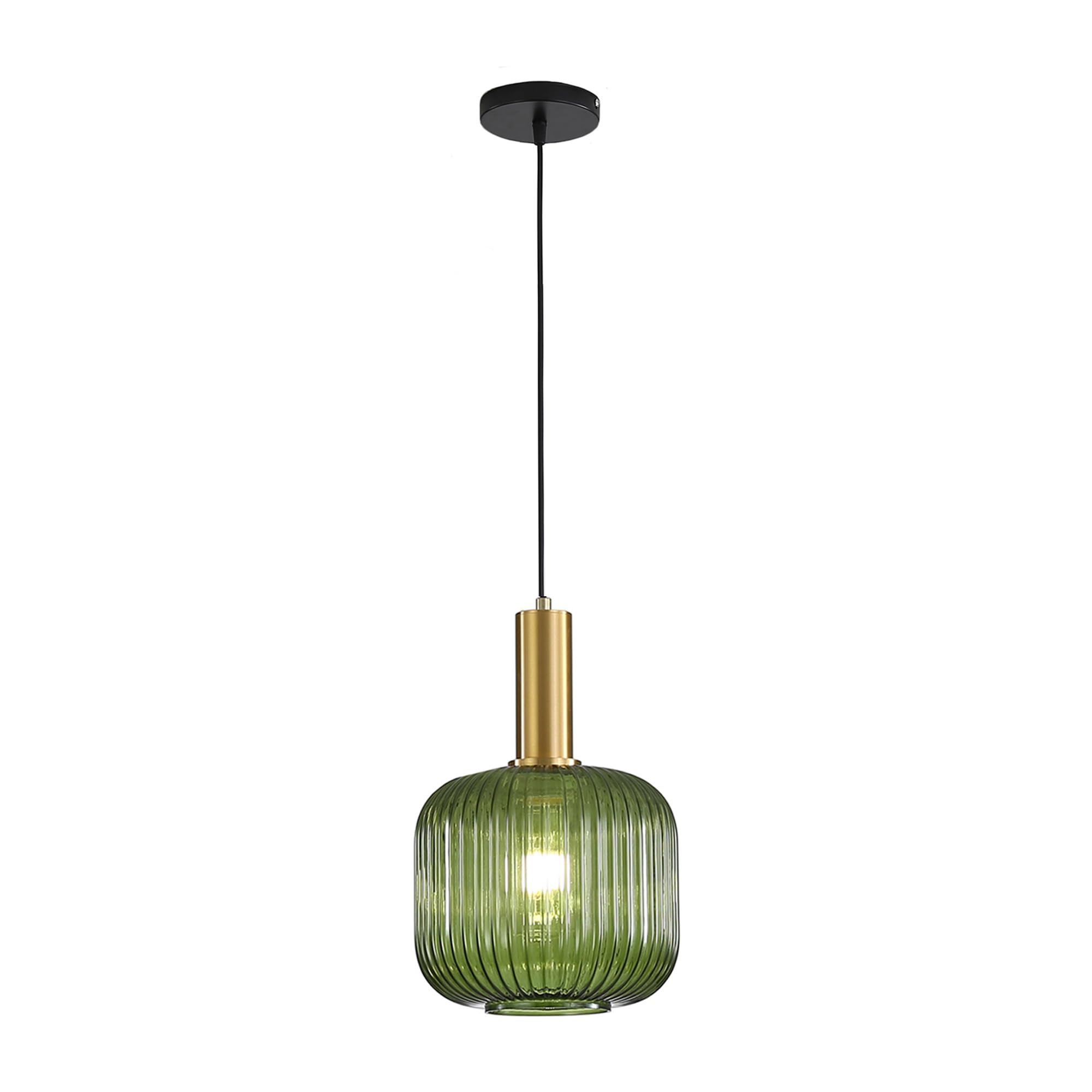 Lámpara Colgante Industrial con Pantalla de Cristal a Rayas, Vintage Dorado E27 Lámpara Suspendida de Techo Ajustable para Cocina Comedor Salón Bar Pasillo Restaurante (Verde, 20 cm)