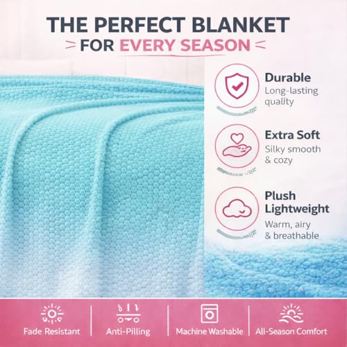 Image of Cortina Jacquard All Season Blanket Double Size Summer AC Blanket Winter Warm Lightweight Reversible Throw Soft Cozy Plush Fuzzy Blanket for Bed Couch Sofa (Aqua, 200x230 cm) Color May Vary