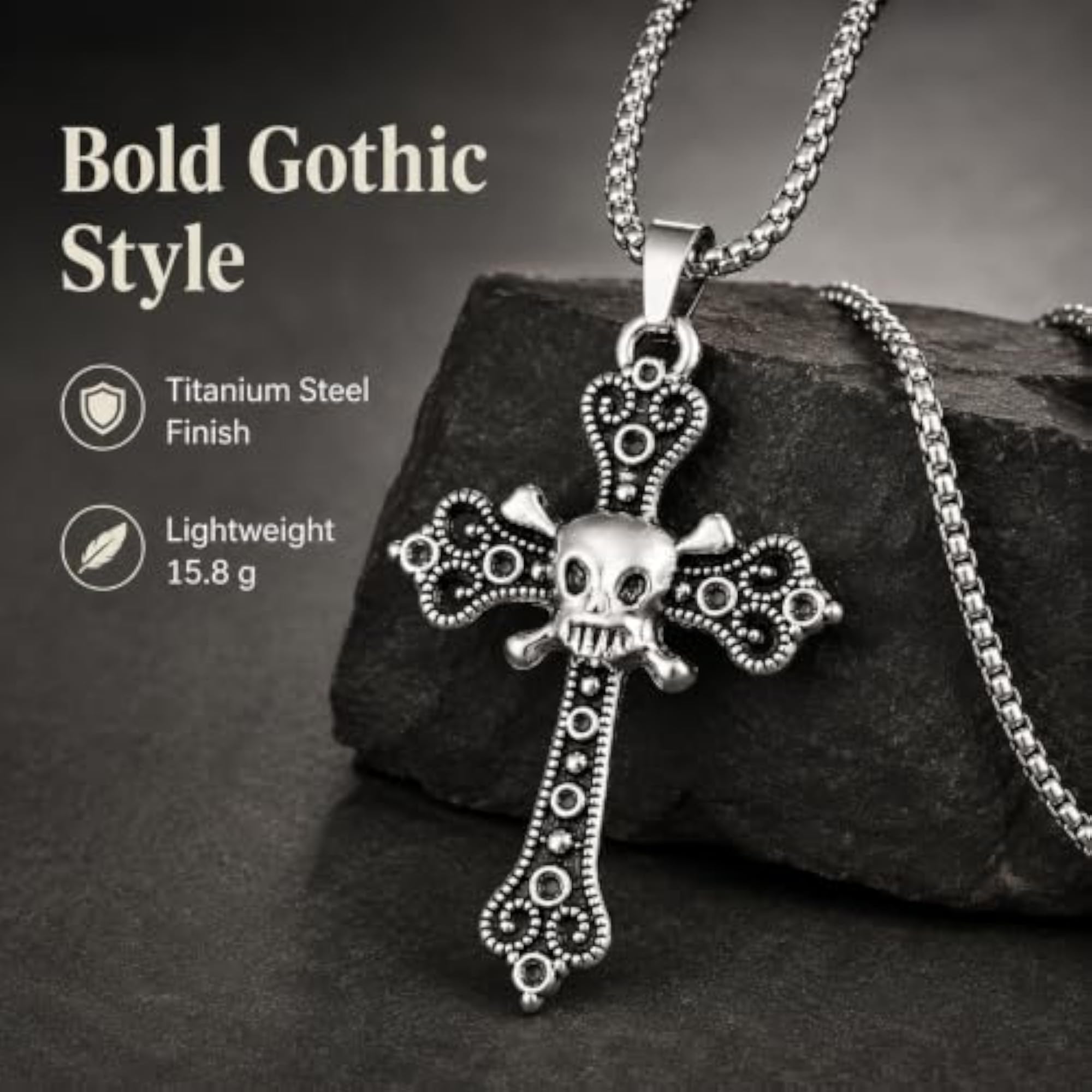 Men's Vintage Skull Cross Pendant Necklace