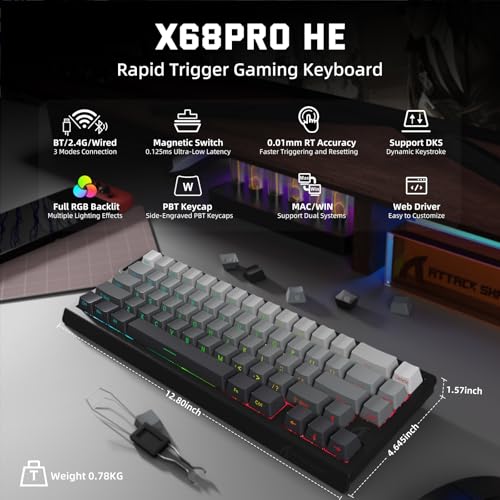 Image of ATTACK SHARK X68 PRO HE Wireless Rapid Trigger Gaming Keyboard with Adjustable Actuation,8K Polling Rate,Hall Effect Magnetic Switch,Hot-Swap,RGB Backlit,BT /2.4GHz /Wired,for FPS Games-Moonlit Night