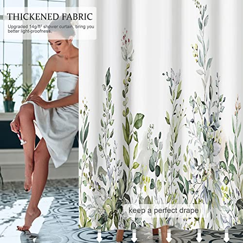Quinnsus Sage Green Floral Shower Curtain Sets, Watercolor Leaves Fabric Boho Shower Curtain For Bathroom Bathtubs Decor Flower Shower Curtain Polyester Waterproof 72X72 Inch With 12 Metal Hooks #TOP3
