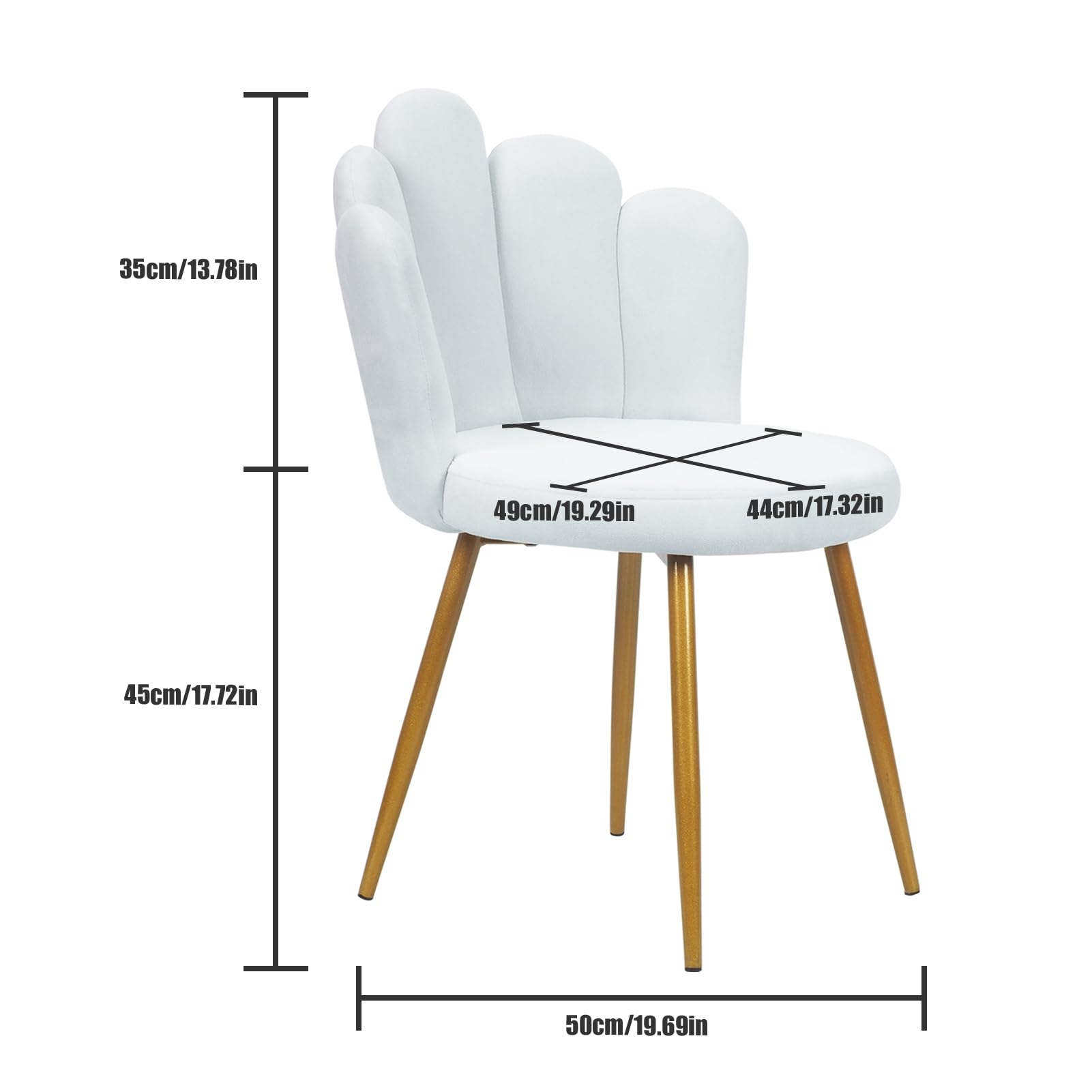 Chaise de vanité Moderne pour Salle de Maquillage, Chaise en Velours de Style Nordique avec Support arrière, Jambe en métal, pour Chambre à Coucher Blanc