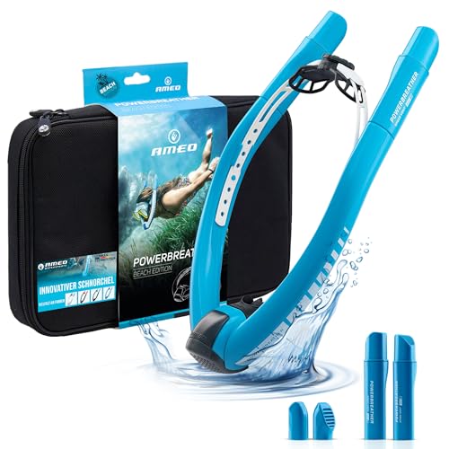 AMEO POWERBREATHER Adventure Plus - Snorkel de Aire Fresco - Dispositivo de Entrenamiento para Piscina y Aguas Abiertas - Set de Snorkel con Sistema de válvulas Inteligente y respiración 100% Seca