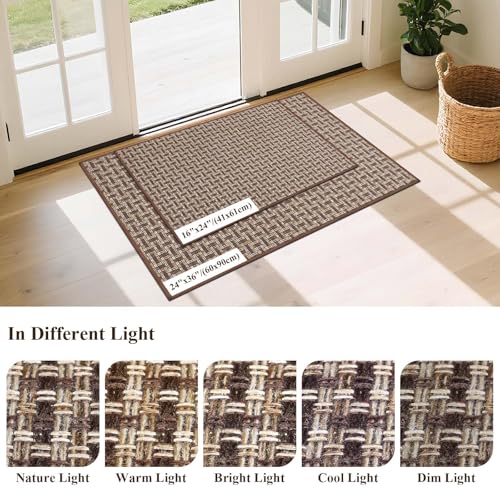 Homcomodar Dünn Fussmatte Innen 41x61cm Schmutzfangmatte Innen, Teppiche für den Eingangsbereich, Fußmatte Innen, rutschfest, Keine Faltspuren Fußmatte Haustür, Eingangsmatte, Braun