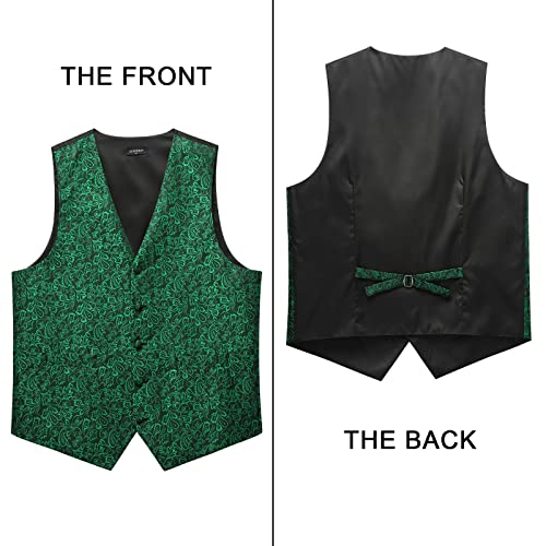 Image of HISDERN Vest and Tie Sets for Men Vests Paisley Floral Jacquard Necktie Pocket Square 3PCS Waistcoat for Suit or Tuxedo
