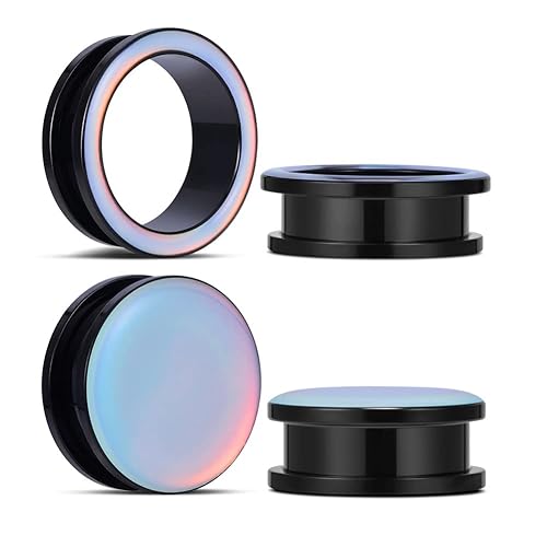 COOEAR 2 Pairs Stainless Steel Black Ear Gauges Retro-reflective Sheeting Tunnels and Plugs. - S8552B - 3/4"(19mm)