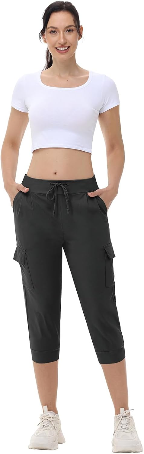 Womens Capri Cargo Joggers Pull on Capris Pants Crop Cropped Golf Pants with Pockets and Drawstring - Image 5