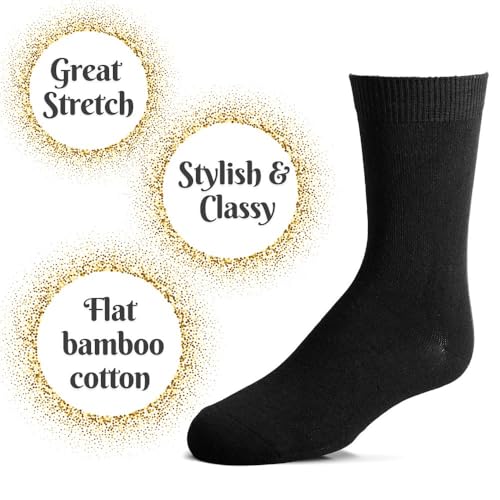 Boys Bamboo Dress Socks Black Pack of 3 Stylish Non-Bunching Stays Up Non Smelling Breathable Thin Snug Fit Men Sizes3
