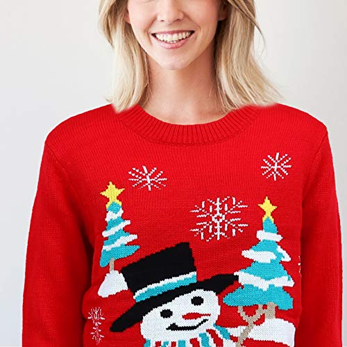 KESYOO Boneco de Neve Feminino Floco de Neve Suéter de Natal de Manga Longa Com Tema de Natal Tricô