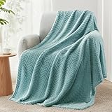 Exclusivo Mezcla Fleece Throw Blanket for Couch, Cozy Lightweight Blankets for All Season, Decorative Giftable Fuzzy Plush Wave Textured Throws for Women, Men, Celadon, 50x70 Inches