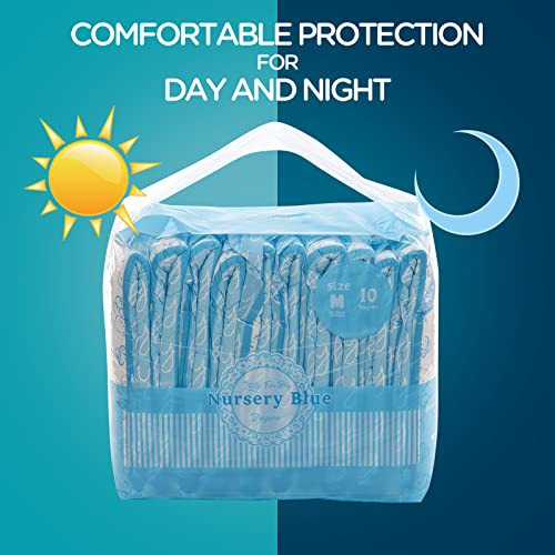 Image of Littleforbig Adult Printed Diaper 10 Pieces - Nursery Blue (Medium 28 inch-38 inch)