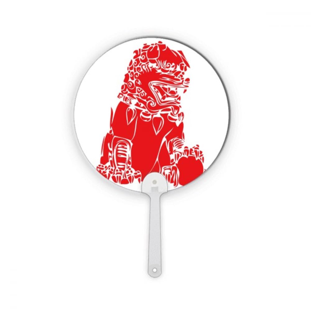 Éventail rond de Chine lion rouge plastique portable artisanat