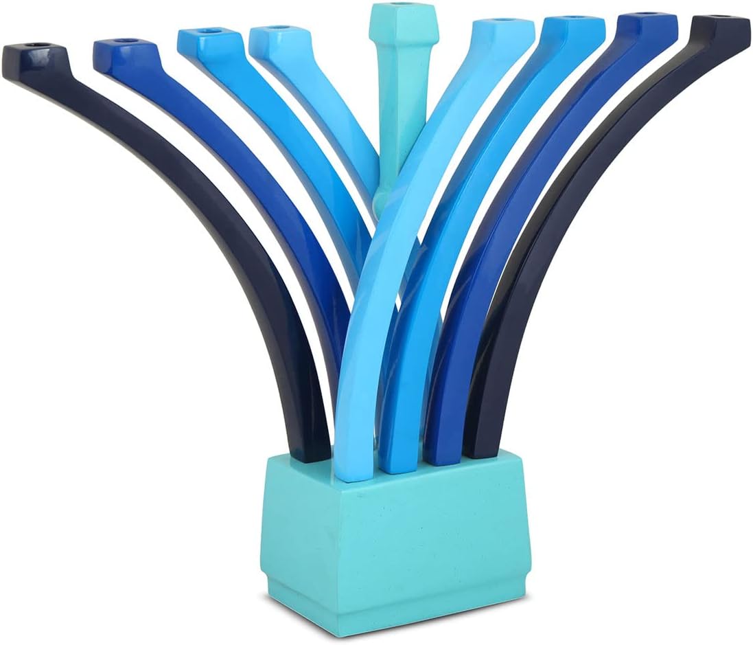 Zion Judaica Aluminum Artistic Enameled Bouquet Menorah (Multi Blues)