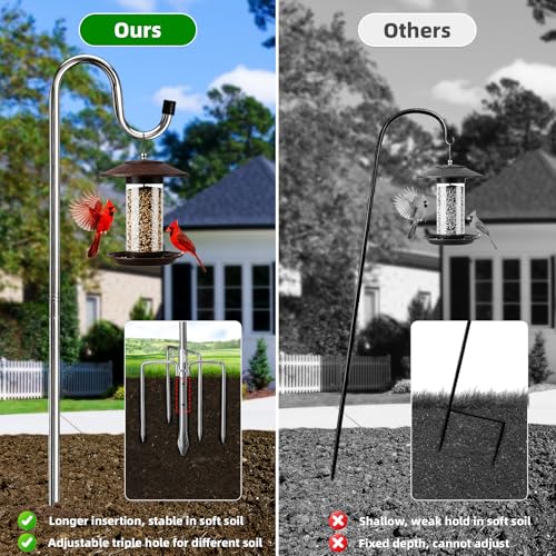 Image of COCONUT Shepherds Hook, 62 Inches Shepherds Hook with 5 Prongs Base Stainless Steel Adjustable Garden Hanging Holder for Bird Feeders Lanterns Planting Hanger Weddings Decor, Silver