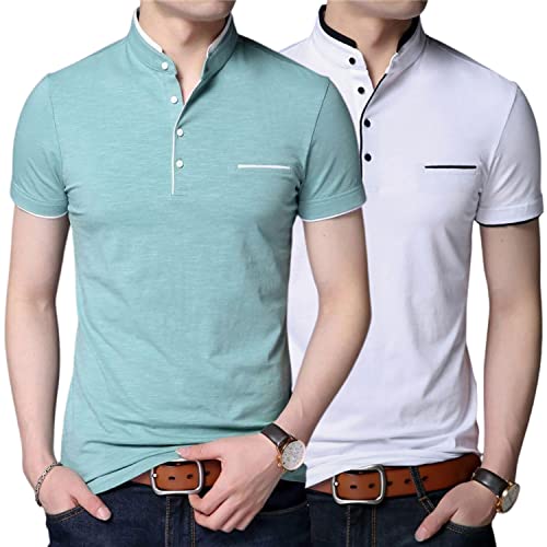 Image of Stylish and Handsome Mandarin Collar Half Sleeve T Shirt for Men Combo (Pack of 2)