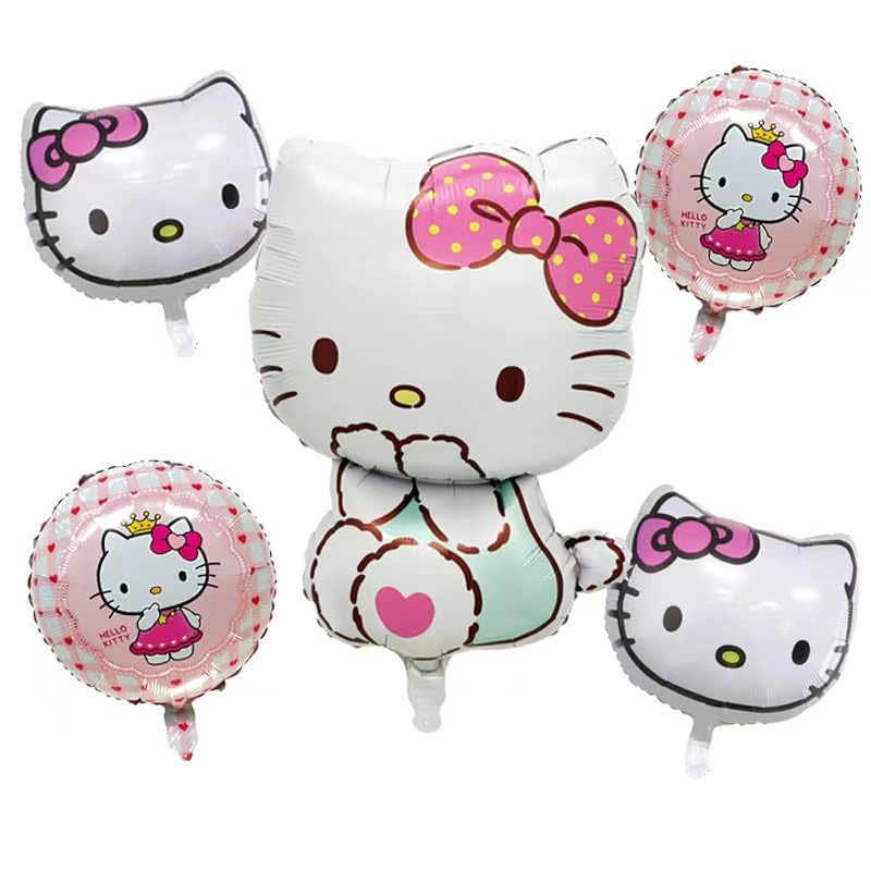 Hello Cat Aluminium Balloons for Pink Cat Theme Girls Birthday Party Supplies Decorations (green)