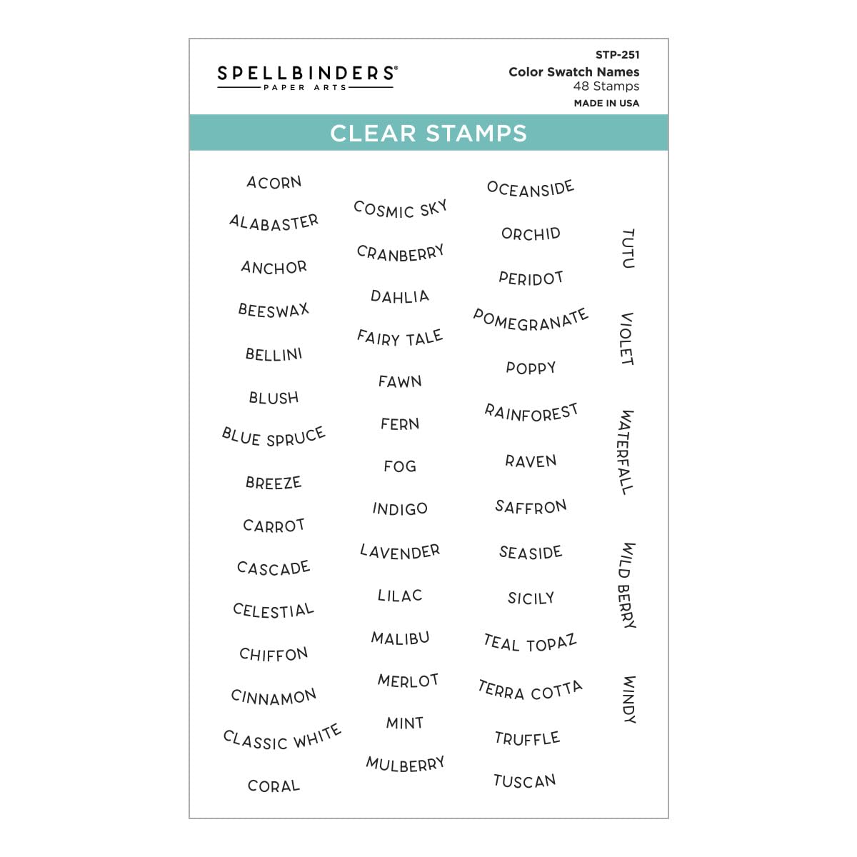 Spellbinders Color Swatch Names Clear Stamp Set from The ColorWheel Swatch Party Collection