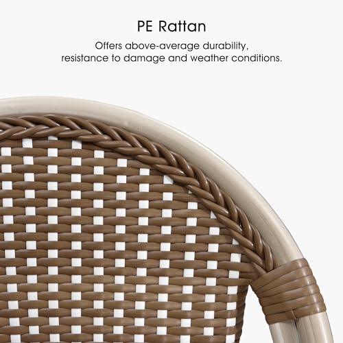 Image of PURPLE LEAF French Bar Stool Set of 2 White Print Finish Patio Bar Stools with Back Rattan Chairs Wicker Bar Height Stool 30 inch with Footrest Kitchen Island Stools Outdoor Barstool Brown