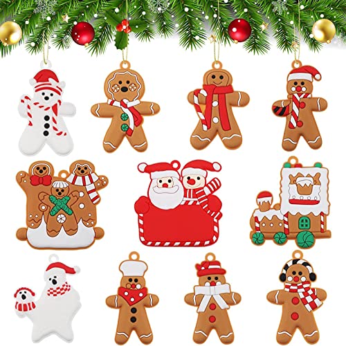 ZHOUHON 11 Pièces Ornements Bonhomme Pain D'éPice de Décoration Sapin Noel d'arbre de Noël Pendentifs Suspendus Cadeau de Noël Jardin Balcon Porte Couronnes Fenêtre (CL-02) Cover