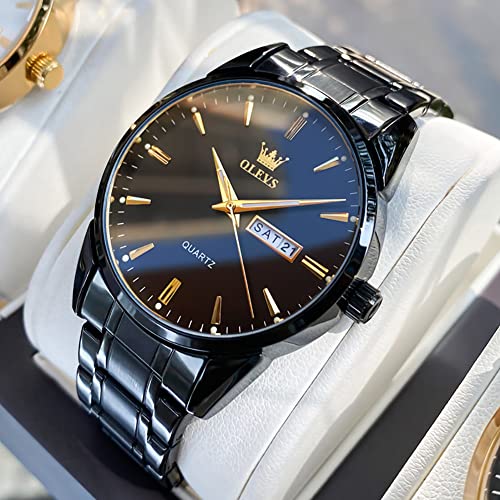 Image of OLEVS Mens Gold Watches Waterproof Stainless Steel Lightweight Watch with Date Classic Luxury Dress Watch for Men Gold White Blue Green Dial