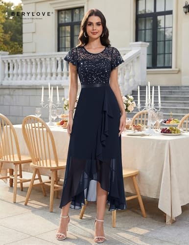 Image of BeryLove Formal Dresses for Women 2026 Wedding Guest with Slit Cocktail Elegant Lace Long Prom Dress