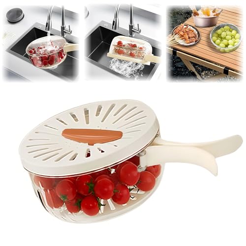 Rondelle à fruits, passoires de cuisine et passoires alimentaires – Bol à pastèque avec filtre et couvercle, poignée pliable, panier de vidange transparent, convient pour laver les fruits et légumes