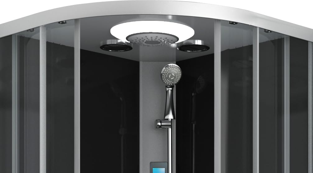 SANOTECHNIK Cabina de ducha completa AUSTIN 90 × 90 × 215 cm – Sistema de ducha todo en uno | Cristal de seguridad ESG, radio táctil, techo LED, chorros de masaje, montaje rápido y ducha completa |