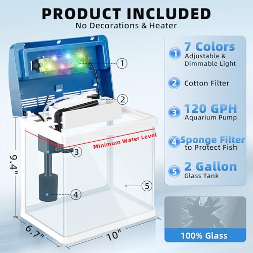 Kits para iniciantes de aquário de vidro de 6 litros, aquário de mesa Betta com filtro e luz para be