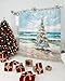Coastal Christmas Tree Waterproof Shower Curtains Set - Standard 72 x 72 Inch, Modern Oil Painting Beach Xmas Tree Polyester Fabric Bathroom Curtain with 12 Hooks, Bathroom Accessories, 1 Panel