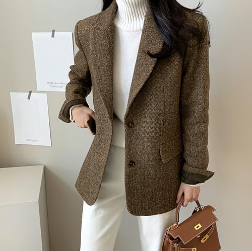 chouyatou Womens Fall Winter Wool Blend Casual Business Blazer Jacket Single Breasted Dressy Work Coat4