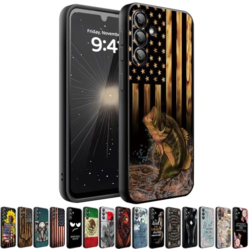 HQUSZPT Phone Case Compatiable for Samsung Galaxy A17 5G,Slim Shockproof Protective Cover for Man Women Girl Boy Children,Wood Grain American Flag Fish