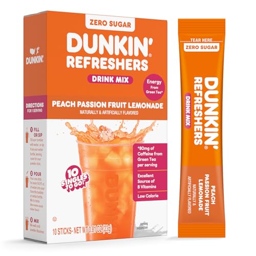 Dunkin’ Refreshers Singles To Go! Powdered drink mix packets, Peach Passionfruit Lemonade,10...