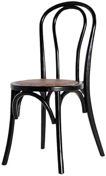 EME Silla Thonet En Color Negro Fabricada con Fibras 100% Naturales Color Negro. Incluye 1 Unidad. Silla de Ratán Apilable Ideal para Usar en Comedor, Eventos y Hostelería