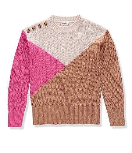 Jolie & Joy Girls Pullover Long Sleeve Crewneck Button Shoulder Knit Sweater
