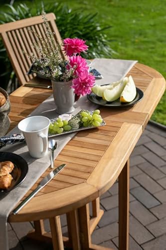 MR. DEKO MR. DEKO® Gartentisch Balcony Teakholz | Tisch oval 120x60x75 cm (LxBxH) | Outdoormöbel Tisch klappbar | Stabiler Klapptisch für Balkon, Terrasse, Wintergarten, Garten