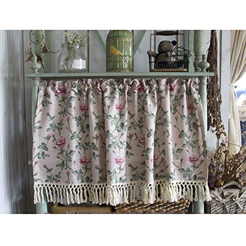 Cortina corta estampada y divisoria estilo francés para ventanas de baño 6