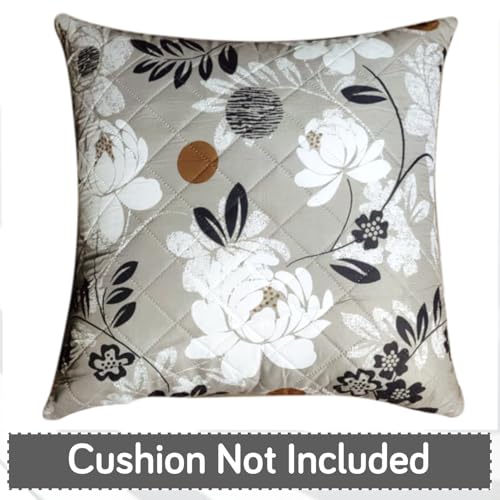 Image of HOKIPO 'Elira Series' Printed Quilted Cushion Cover for Sofa 22x22 Inches, Set of 2, Feather Brown Floral (AR-6232-C1*2)