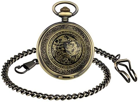 MICGI, orologio da taschino da uomo con catena, analogico, caricamento a mano, con drago cinese