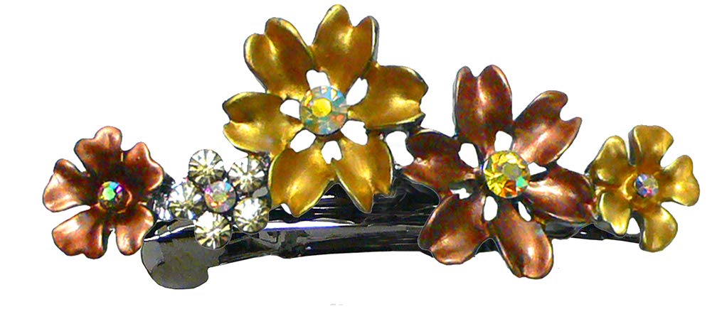 Set of 6 Flower Barrettes Med/Small Hair Clip 1 ea of 6 Colors Sparkly Rhinestones YY86400-12-6