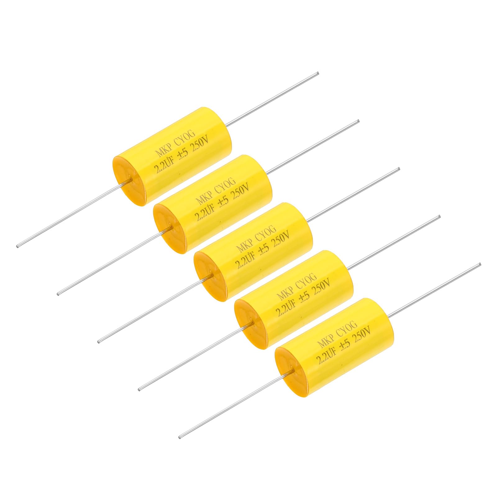 PATIKIL 2.2uF 250V Axial Film Capacitor, 5 Pack CBB20, Yellow