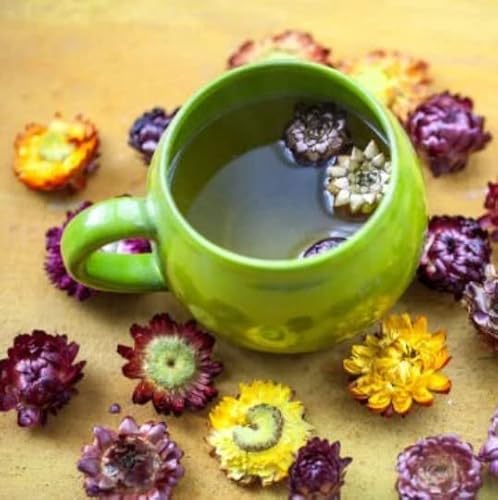 Flores de paja secas culinarias (Helichrysum) - 50 g - Colores maravillosos - Té - Grado alimenticio - Decoraciones - Cóctel - Infusiones - También disponible en 25 g y 150 g (121) Cover