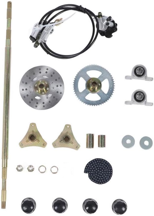 29 Inch Go Kart Rear Live Axle Assembly with Sprocket Chain Brake Disc Caliper and Wheel Hubs Compatible with 50cc 70cc 90cc Compatible ATV Models