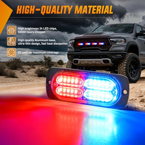 Image of Nilight 4PCS 24LED Red Blue Strobe Light 12V /24V Grille Surface Mount | Hazard Safety Warning Light with Sync Feature for Car Truck Camper Side Marker Aluminum Alloy Base Emergency Lights
