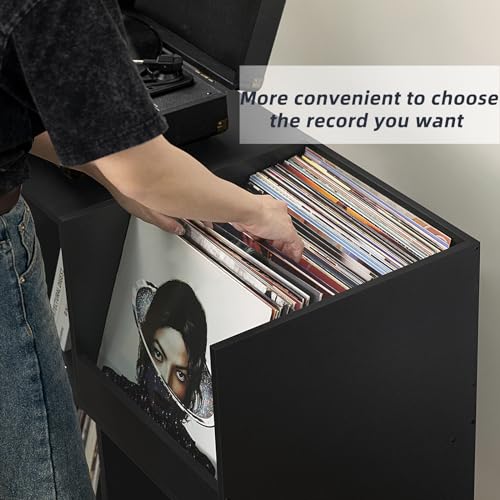 image for LELELINKY Large Record Player Stand, Turntable Stand with Storage, Vin