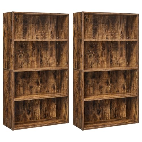 Image of VASAGLE Set of 2 Bookshelves, 23.6 Inches Wide, 4-Tier Open Bookcases with Adjustable Storage Shelves, Floor Standing Units, Rustic Brown ULBC164X01-2